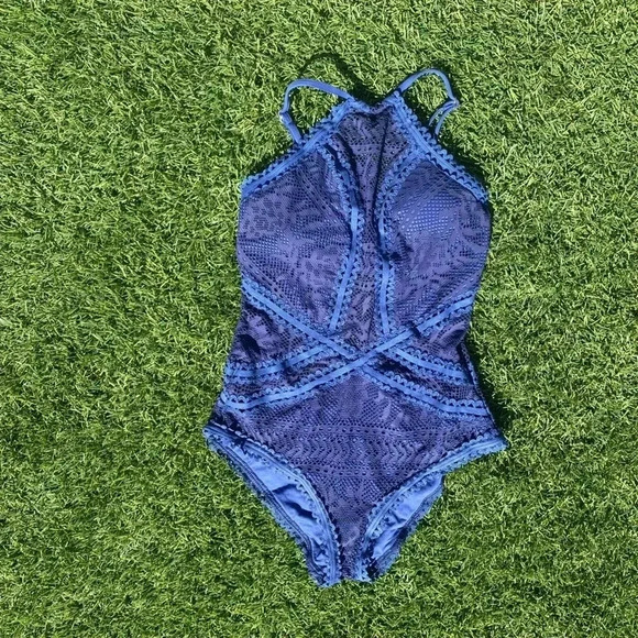 BECCA Color Play High Neck One-Piece Blue Small - Picture 2 of 7